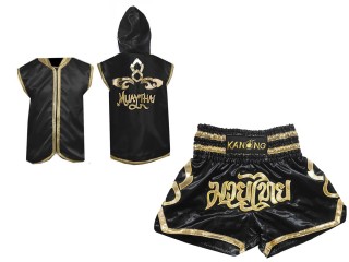 Kanong Personlig Muay Thai Bokse tøj - Hættetrøjer + Muay Thai Shorts : Sort Lai Thai