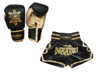 Muay Thai sæt -- boksehandsker + Personlig Muay Thai shorts : Set-121-Sort