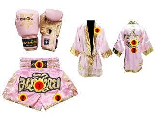 Kanong Boksehandsker + Personlig Boksning Kappe + Personlig Muay Thai Shorts : Lyserød Lai Thai