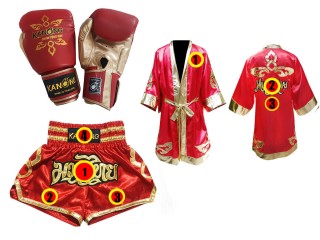 Kanong Boksehandsker + Personlig Boksning Kappe + Personlig Muay Thai Shorts  : Rød Lai Thai