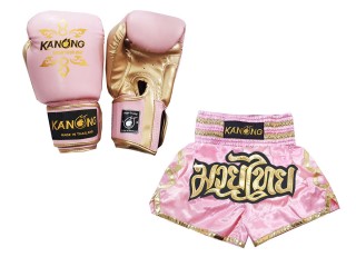 Boksehandsker kvinder + Personlig Muay Thai shorts : Set-121-lyserød