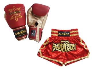 Muay Thai sæt - boksehandsker + Personlig Muay Thai shorts : Set-121-Rød