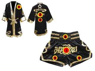 Muay Thai sæt - Kanong Personlig bokse tøjBoksning Kappe + Personlig Muay Thai Shorts : Sort Lai Thai
