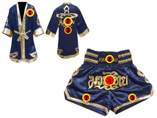 Kanong Personlig Boksning Kappe + Personlig Muay Thai Shorts : Marine blå Lai Thai