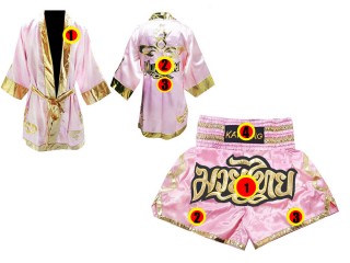 Kanong Personlig Boksning Kappe + Personlig Muay Thai Shorts : Lyserød Lai Thai