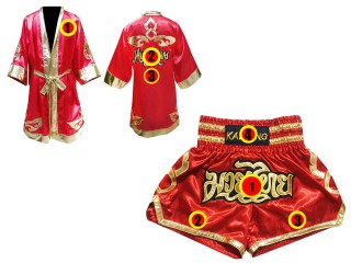 Kanong Personlig Boksning Kappe + Personlig Muay Thai Shorts : Rød Lai Thai