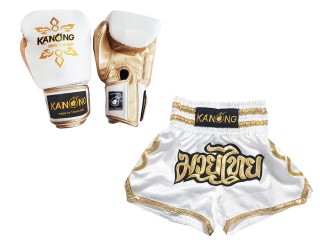 Muay Thai sæt - bokse handsker + Personlig Muay Thai shorts : Set-121-hvid