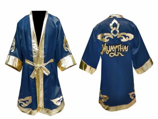 Personlig Muay Thai Bokse tøj - Kappe :  Marine blå Lai Thai