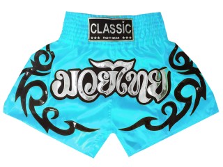 Classic Muay Thai Boksning Kickboxing Shorts : CLS-017-Himmelblå