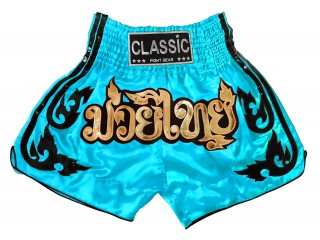 Classic Muay Thai Boksning Kickboxing Shorts : CLS-016-Himmelblå
