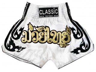 Classic Muay Thai Boksning Kickboxing Shorts : CLS-016-Hvid