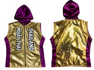 Personlig Muay Thai Hættetrøjer / Walk in Jakke : KNHOD-004-Guld-Violet