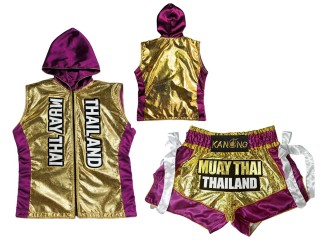Personlig Muay Thai Boksetøj - Hættetrøjer + Muay Thai Shorts : KNHODSET-004-Guld-Violet
