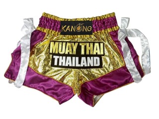 Kanong Thai Bokseshorts : KNS-152-Guld-Violet