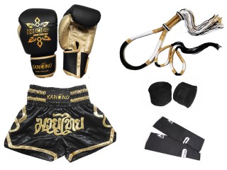 Boksehandsker og -shortssæt med Muay Thai-udstyr : Sæt-121-Sort
