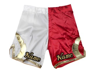 Brugerdefinerede MMA-shorts tilføjer navn eller logo: Hvid-Rød