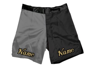 Custom MMA-shorts med navn eller logo: Grå-Sort