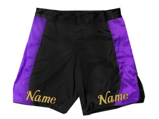 Tilpas MMA-shorts med navn eller logo: Sort-lilla