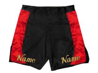 Tilpas MMA-shorts med navn eller logo: Sort-rød