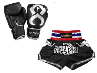 Muay Thai sæt -- boksehandsker + Personlig Muay Thai shorts : Set-125-Gloves-Thaikick-Sort