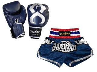 Muay Thai sæt -- boksehandsker + Personlig Muay Thai shorts : Set-125-Gloves-Thaikick-Flåde