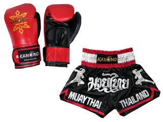 Muay Thai sæt -- boksehandsker + Personlig Muay Thai shorts : Set-133-Gloves-Sort
