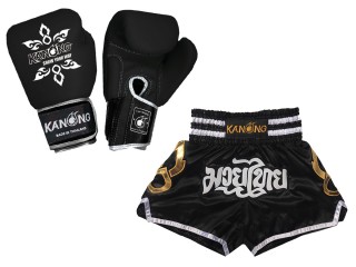 Muay Thai sæt -- boksehandsker + Personlig Muay Thai shorts : Set-143-Gloves-Sort