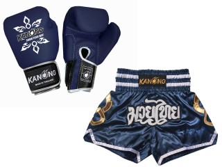 Muay Thai sæt -- boksehandsker + Personlig Muay Thai shorts : Set-143-Gloves-Flåde