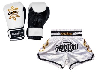 Muay Thai sæt -- boksehandsker + Personlig Muay Thai shorts : Set-143-Gloves-Hvid
