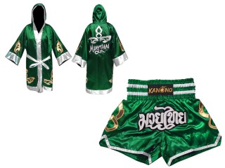 Kanong Personlig Boksning Kappe + Personlig Muay Thai Shorts : Set-143-Grøn