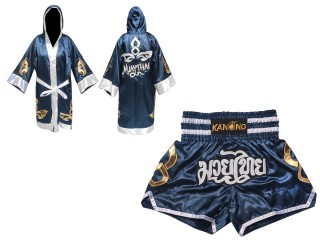 Kanong Personlig Boksning Kappe + Personlig Muay Thai Shorts : Set-143-Flåde