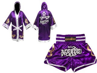 Kanong Personlig Boksning Kappe + Personlig Muay Thai Shorts : Set-143-Lilla