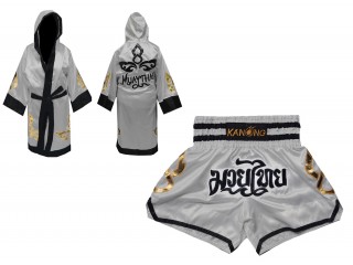 Kanong Personlig Boksning Kappe + Personlig Muay Thai Shorts : Set-143-Sølv