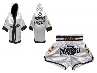 Kanong Personlig Boksning Kappe + Personlig Muay Thai Shorts : Set-143-Hvid