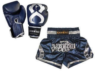 Muay Thai sæt -- boksehandsker + Personlig Muay Thai shorts : Set-144-Gloves-Flåde