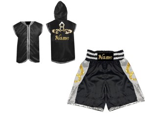 Boksesæt -  Personlig Boksning Hættetrøjer + Bokseshorts Boxing Shorts : KNCUSET-006-Sort