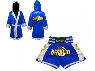 Kanong Personlig Boksning Kappe + Personlig Muay Thai Shorts : Set-141-Blå