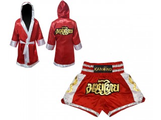 Kanong Personlig Boksning Kappe + Personlig Muay Thai Shorts : Set-141-Rød