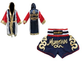 Kanong Personlig Boksning Kappe + Personlig Muay Thai Shorts : Set-120-Robe-Marine