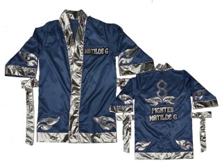 Personlig Boksning tøj - Kappe :  KNFIRCUST-001-Marine blå-Sølv
