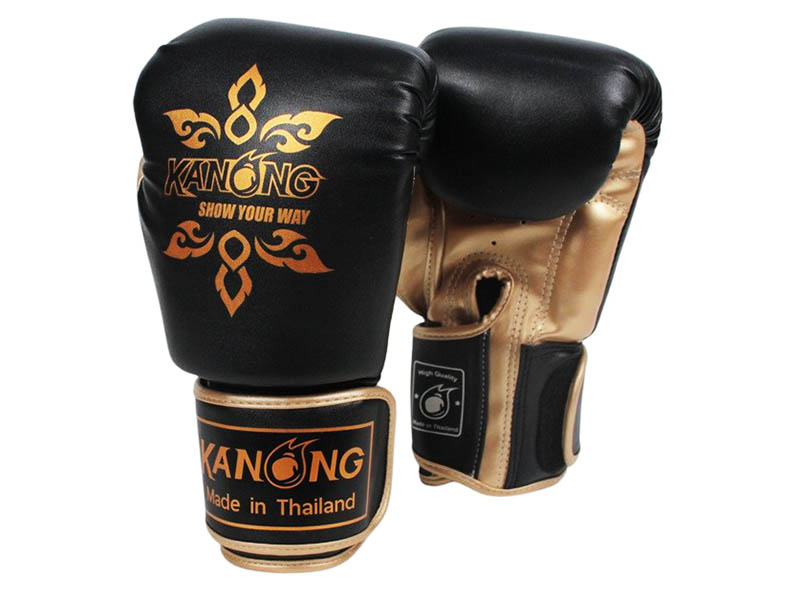 Bukser Tordenvejr Nord Kanong Muay Thai Boksehandsker : Thai Power sort/guld | MuayThaiButik.com