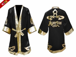 Kanong Muay Thai Boksning Kappe (Fight Robe) til børn :  sort Lai Thai