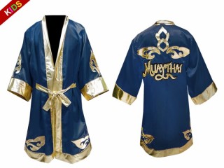 Kanong Muay Thai Boksning Kappe (Fight Robe) til børn :  Marine blå Lai Thai