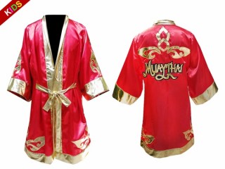 Kanong Muay Thai Boksning Kappe (Fight Robe) for børn :  Rød Lai Thai