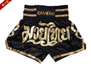 Kanong Thai Bokseshorts til børn : KNS-121-Sort-K