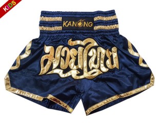 Kanong Thai Bokseshorts til børn : KNS-121-Marine blå-K