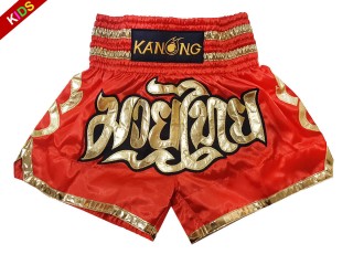 Kanong Thai Bokseshorts til børn : KNS-121-Rød-K