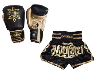 Boksesæk - boksehandsker + Personlig Muay Thai shorts : Set-121-Sort