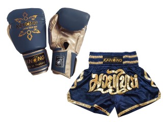 Boksesæk - bokse handsker + Personlig Muay Thai shorts : Set-121-Marine blå
