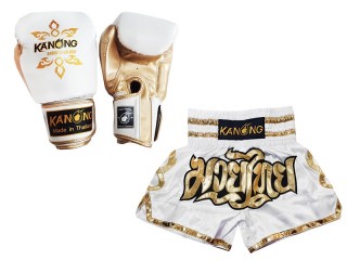 Boksesæk - bokse handsker + Personlig Muay Thai shorts : Set-121-hvid